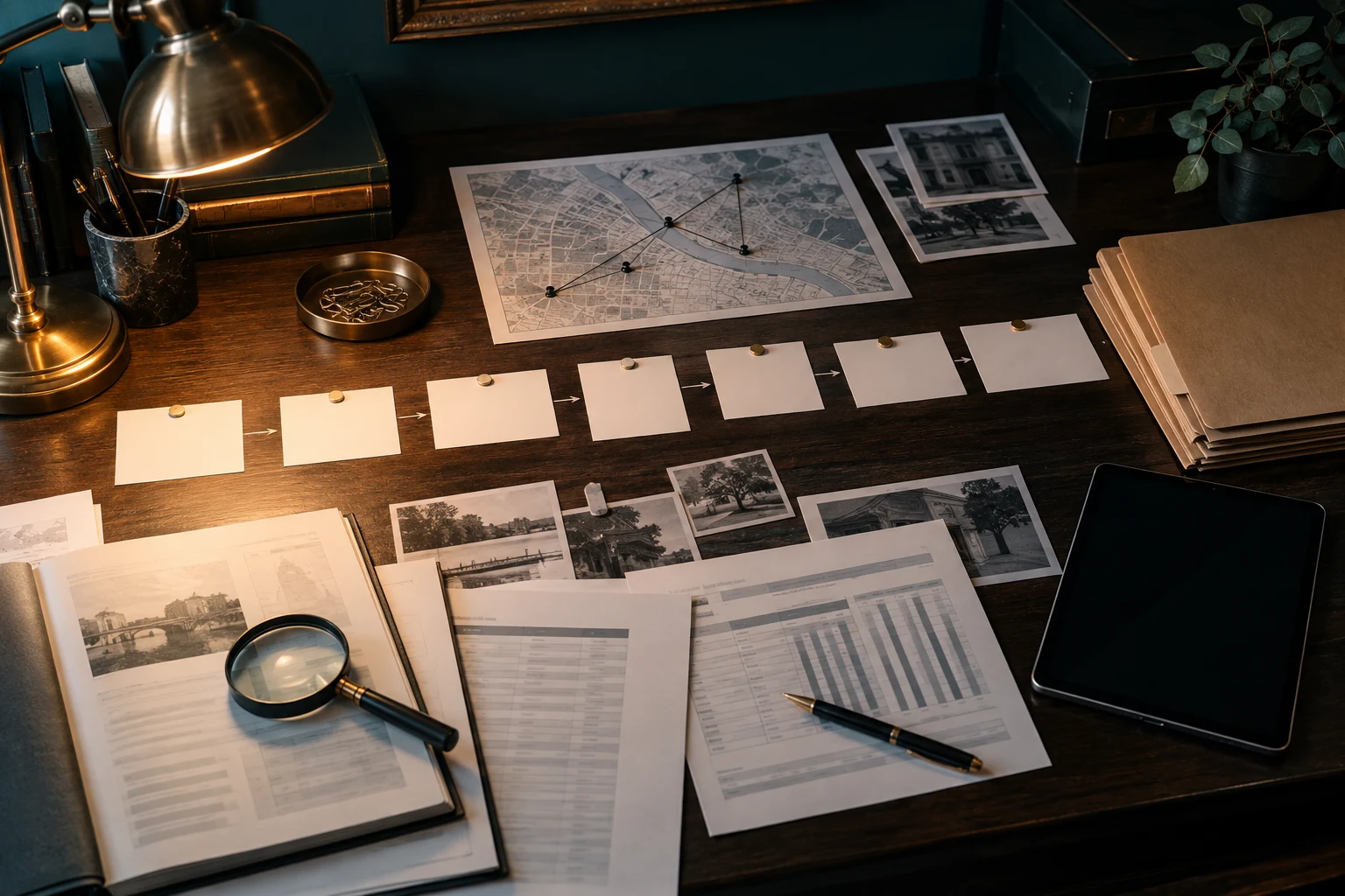 A consultation table with a closed file and natural window light